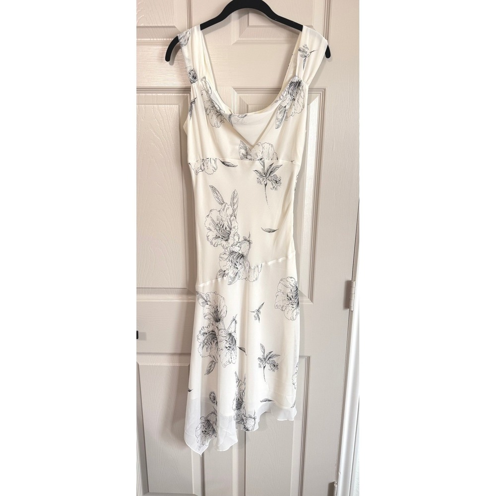 Leith Dress S Cream Floral Cowl Neck Asymmetrical Hem Y2K Romantic Whimsigoth
